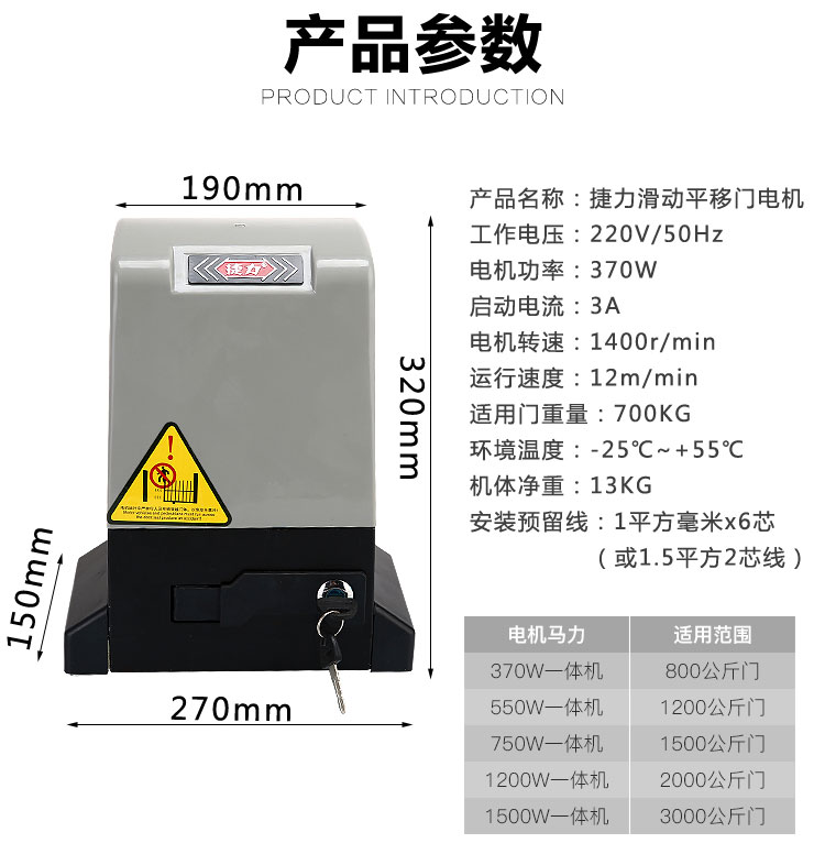 捷力平移門電機參數(shù)